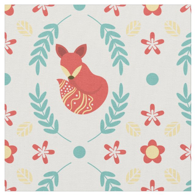 Winter Christmas Scandinavian Style Fox Pattern Fabric (Close Up)
