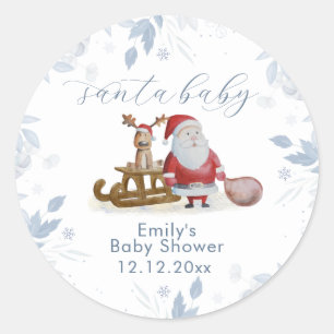 Winter Christmas Sleigh Moose Santa Baby Shower Classic Round Sticker