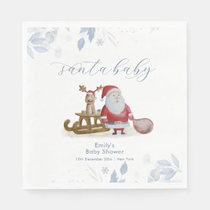 Winter Christmas Sleigh Moose Santa Baby Shower Napkin