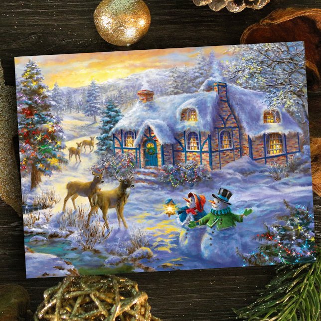 Winter Christmas Snow Cottage Holiday Postcard (Creator Uploaded)