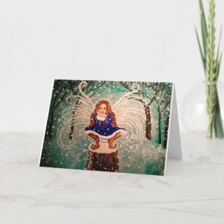 Winter Christmas Snow Fairy Art Greeting Card