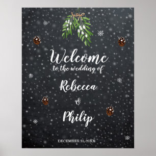 winter christmas snow welcome wedding sign