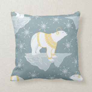 Winter Christmas snowflake polar bear iceberg blue Cushion