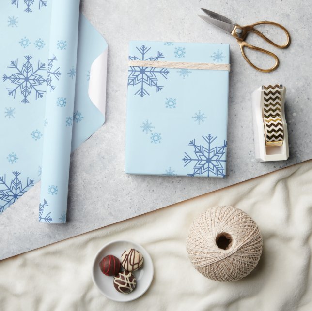  Winter Christmas Snowflakes Blue Snow Wrapping Paper (Crafts)