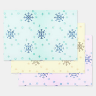 Winter Christmas Snowflakes Blue Yellow Snow Wrapping Paper Sheet