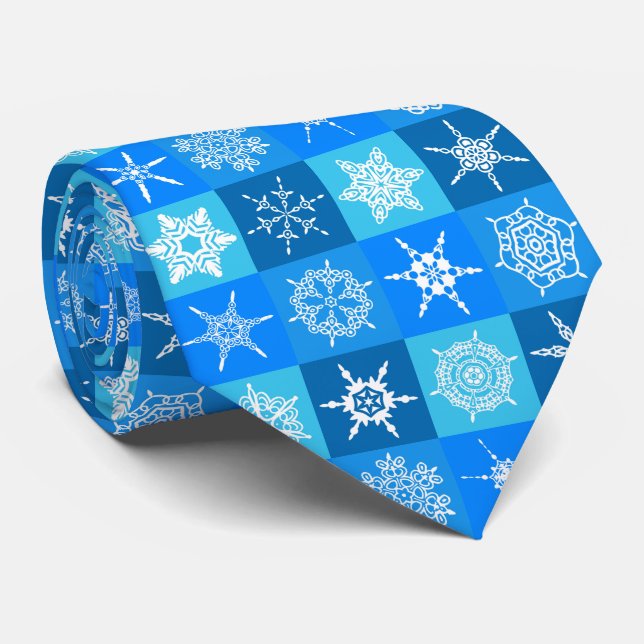 Winter Christmas Snowflakes on blue Tie (Rolled)