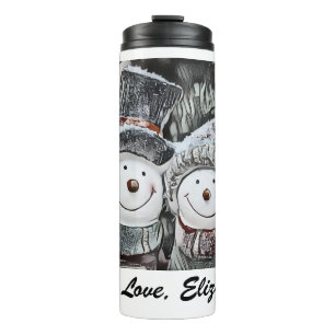 Winter, Christmas Snowman and Snow woman drawing Thermal Tumbler