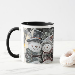 Winter, Christmas Snowman and Snow woman Mug