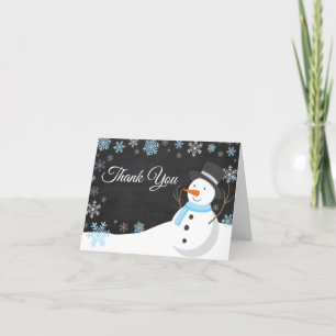 Winter Christmas Snowman Blue Thank You Card