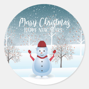 Winter Christmas Snowman Classic Round Stickers 