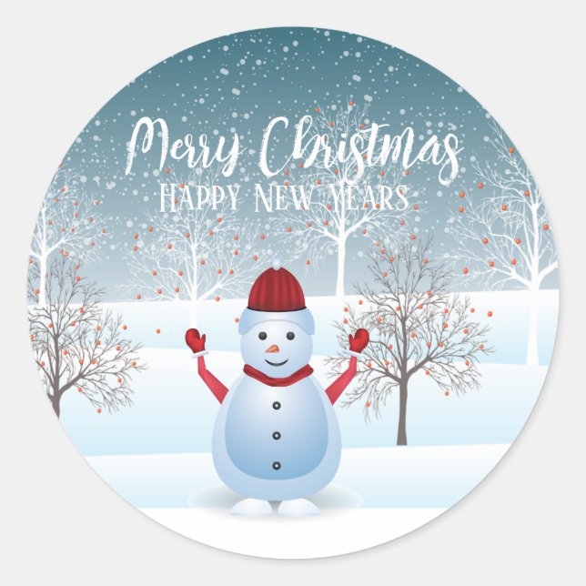 Winter Christmas Snowman Classic Round Stickers  (Front)
