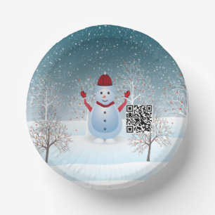Winter Christmas Snowman Paper Bowl Plate