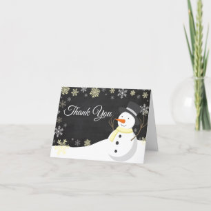 Winter Christmas Snowman Yellow Thank You Card