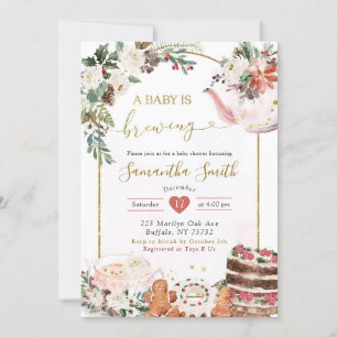 Winter Christmas Tea Baby is Brewing Invitation