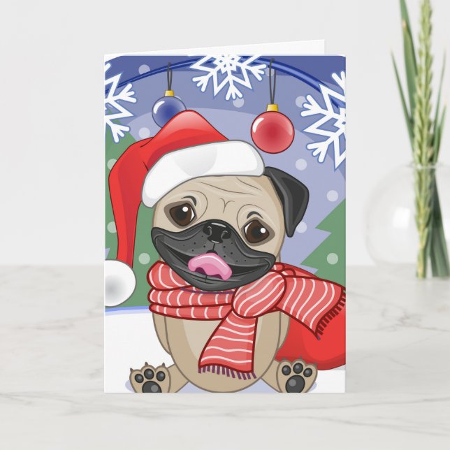 Winter & Christmas Time Pug Holiday Card (Front)