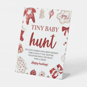 Winter Christmas Tiny Baby Hunt Baby Shower Game Pedestal Sign