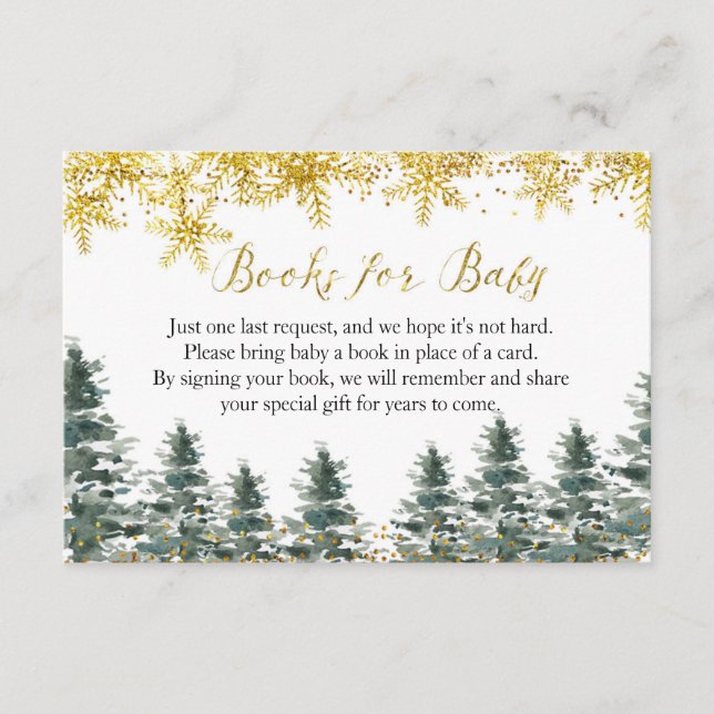 Winter Christmas Tree Baby Shower Books for Baby Enclosure Card (Front)