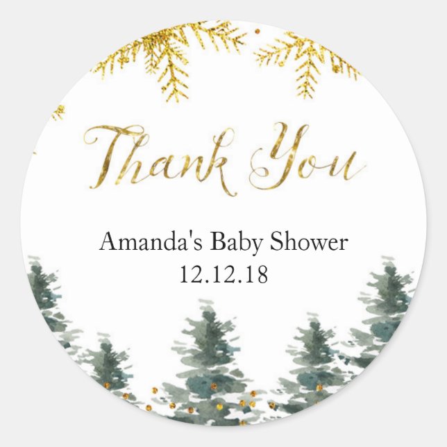 Winter Christmas Tree Baby Shower Thank You Tag (Front)