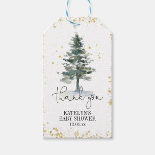 Winter Christmas Tree Favour Tag Gold