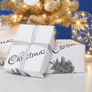 Winter Christmas Tree Merry Christmas Black White Wrapping Paper
