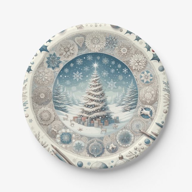 Winter Christmas Tree Paper Plate (Front)