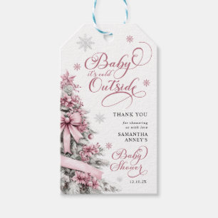 Winter Christmas Tree Pink Baby Shower Thank You Gift Tags