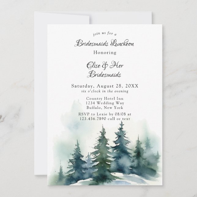 Winter Christmas Tree Scenery Bridesmaids Luncheon Invitation (Front)