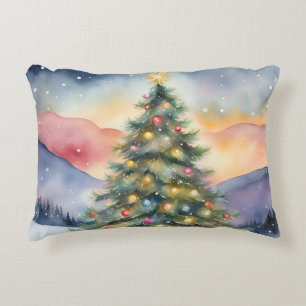 Winter Christmas Tree Snowy Sunset Scenery Decorative Cushion