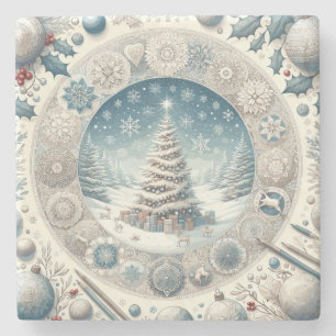 Winter Christmas Tree Stone Coaster
