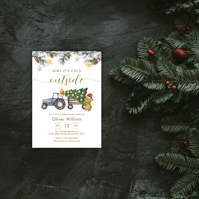 Winter Christmas Tree Tractor Bear Baby Shower Invitation (Winter Christmas Tree Tractor Bear Baby Shower Invitation)