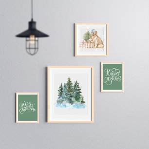 Winter Christmas tree watercolour  Poster