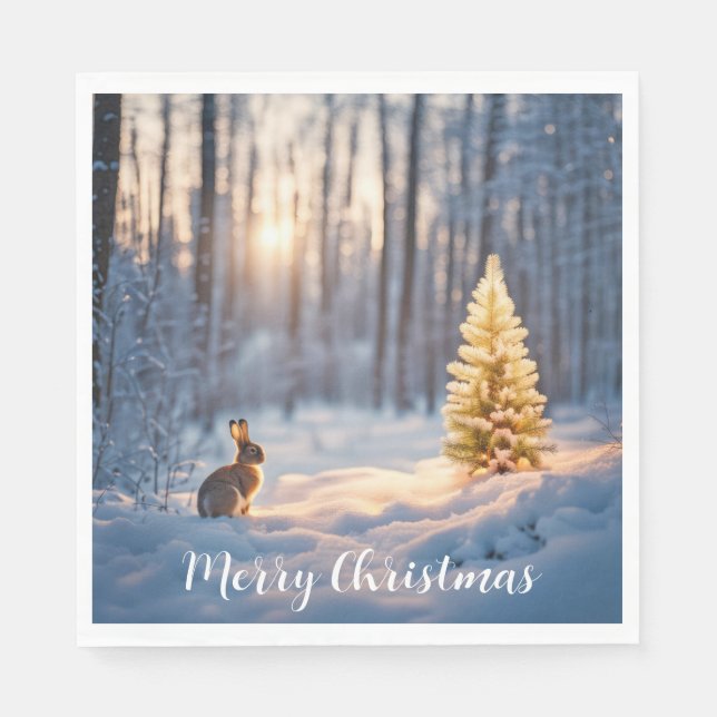 Winter Christmas Tree With Bunny Napkin (Front)