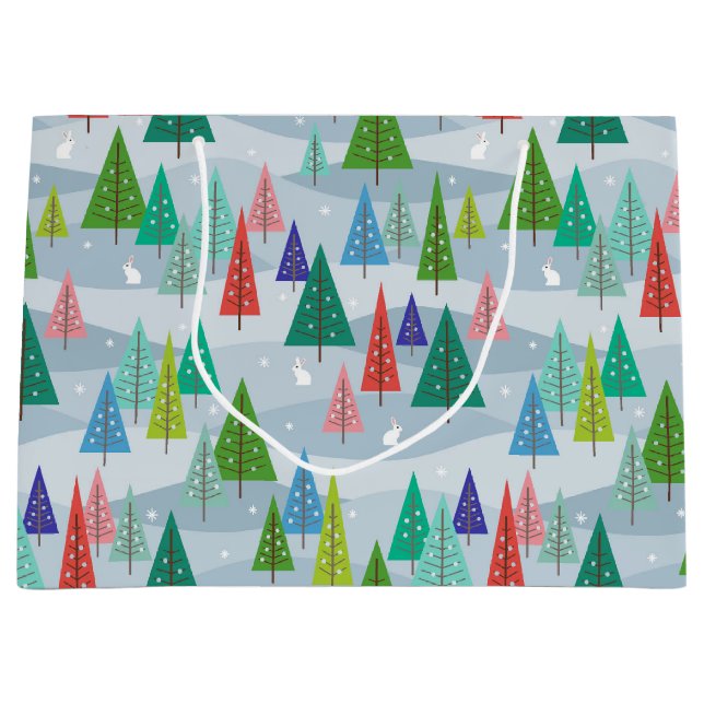 Winter Christmas Trees Retro Inspired Large Gift Bag (Front)