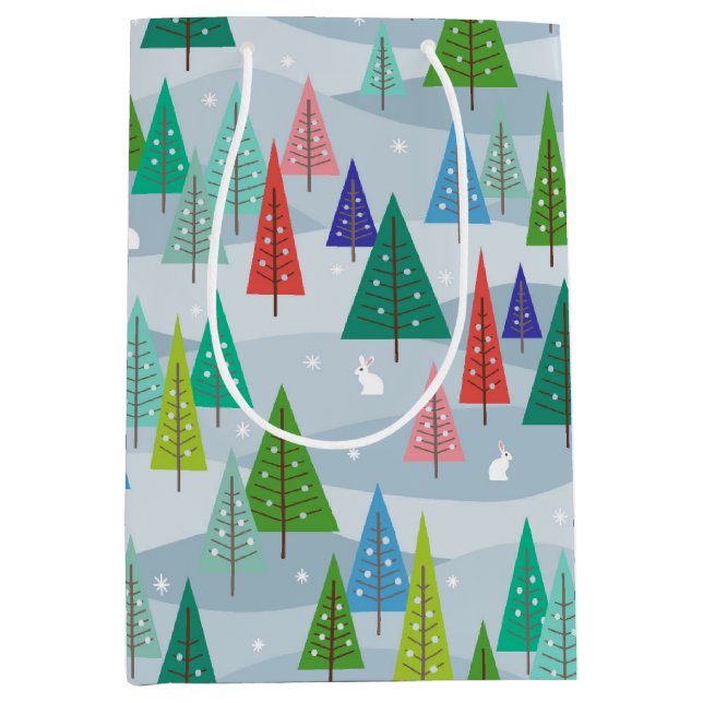 Winter Christmas Trees Retro Inspired Medium Gift Bag (Front)