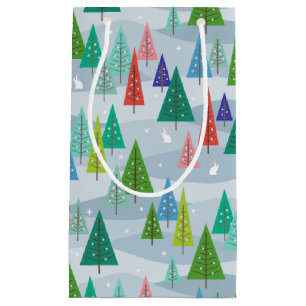 Winter Christmas Trees Retro Inspired Small Gift Bag