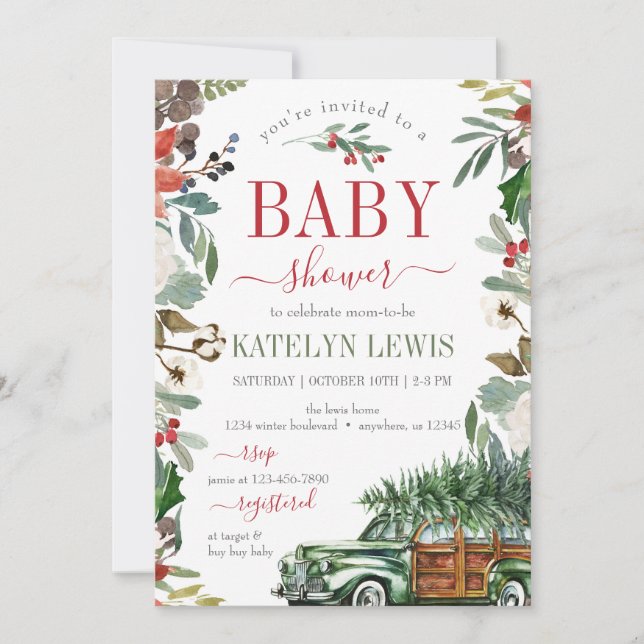 Winter Christmas Truck Baby Shower Invitation (Front)