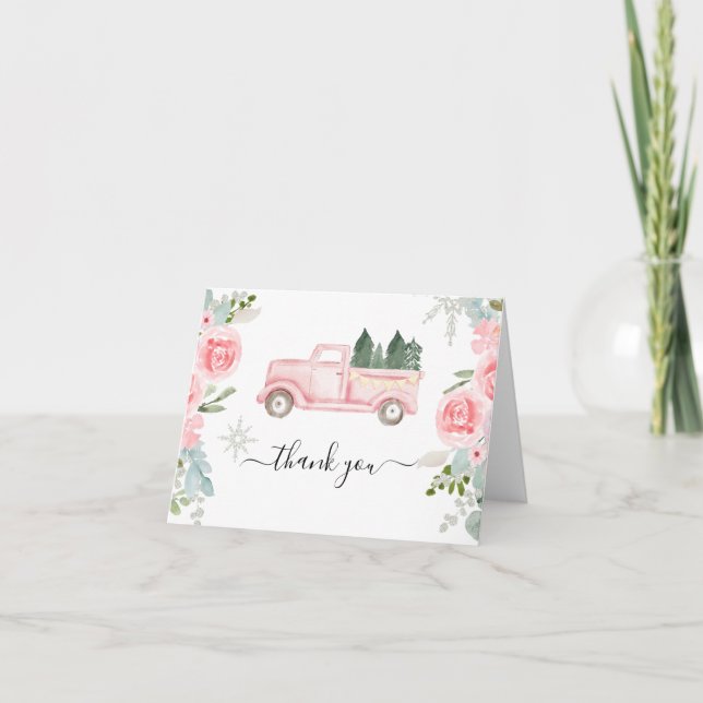 Winter Christmas Truck Thank You Card (Front)