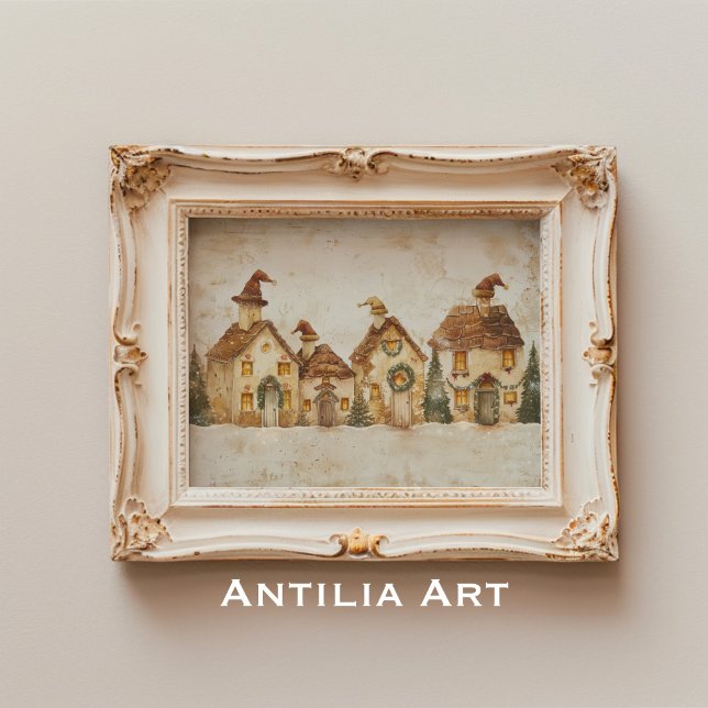 Winter Christmas Village Painting Whimsical Xmas Poster (Creator Uploaded)