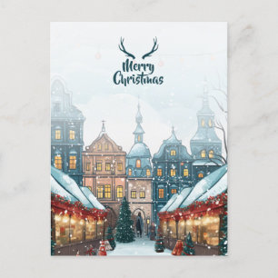 Winter christmas village postcard