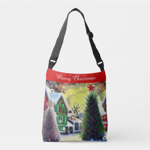 Winter Christmas Village Scene Crossbody Bag