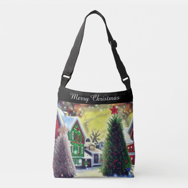 Winter Christmas Village Scene Crossbody Bag (Front)