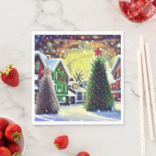 Winter Christmas Village Scene Napkin