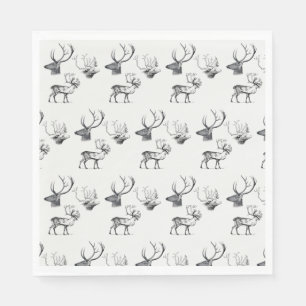 Winter Christmas Vintage Deer Head Antlers Pattern Napkin