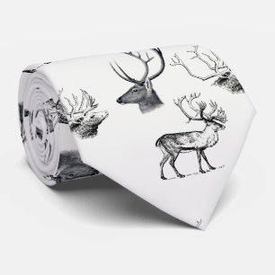 Winter Christmas Vintage Deer Head Antlers Pattern Tie