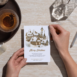 Winter Christmas Vintage Village Old House Holiday Card