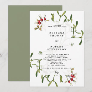 winter christmas wedding invitation mistletoe
