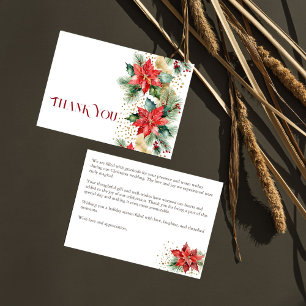 Winter Christmas wedding poinsettia gold thank you Card