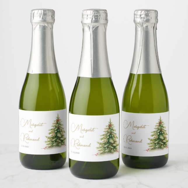 Winter Christmas Wedding Sparkling  Sparkling Wine Label (Bottles)