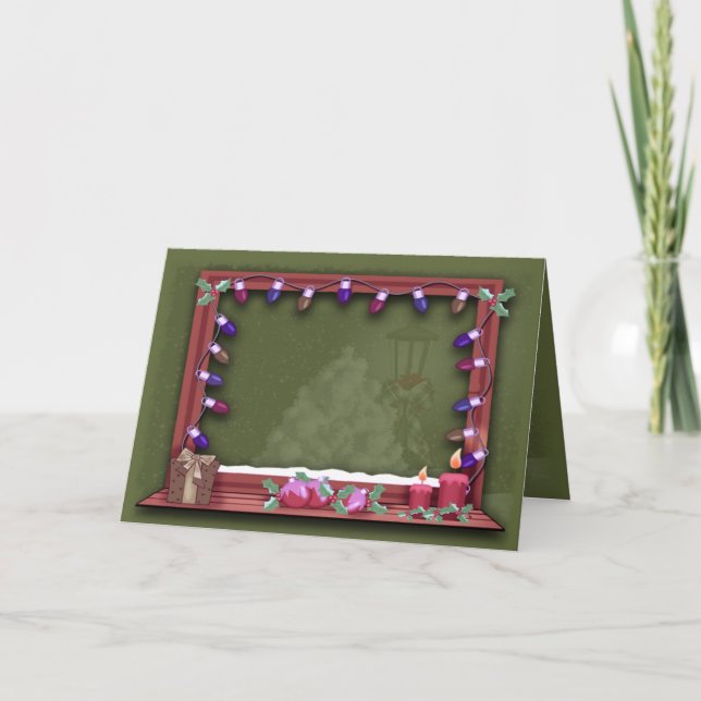 Winter Christmas Window Lights Photo Insert Holiday Card (Front)