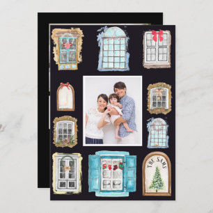 Winter Christmas Windows Family Photo Card 